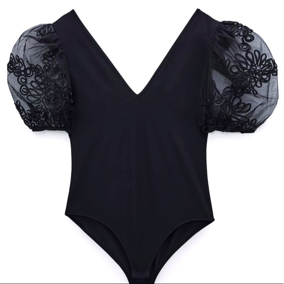 Zara embroidery sheer balloon sleeves bodysuit - Picture 6 of 9